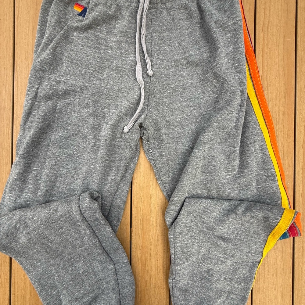 Aviator Nation 5 strip Heather Grey Joggers. Size Large.